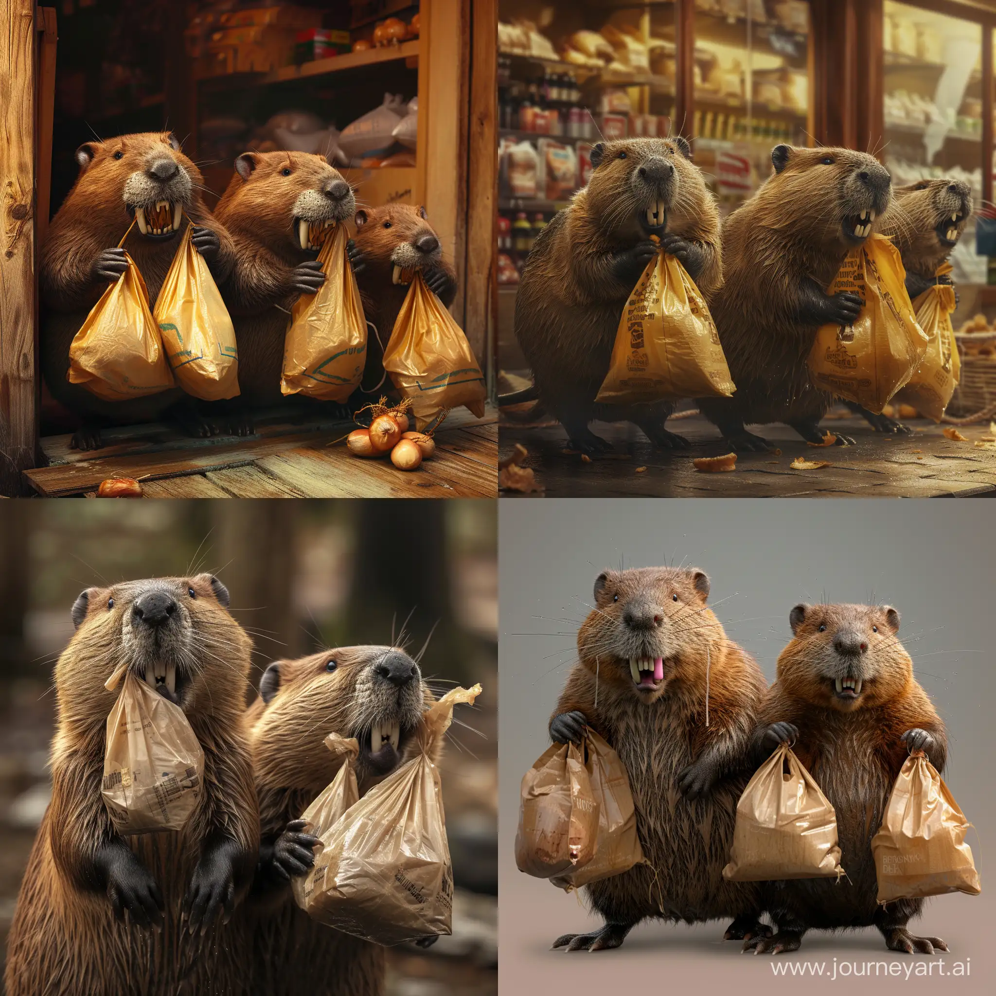 Polish-Beavers-Carrying-Biedronka-Store-Bags-UltraRealistic-4K-Image