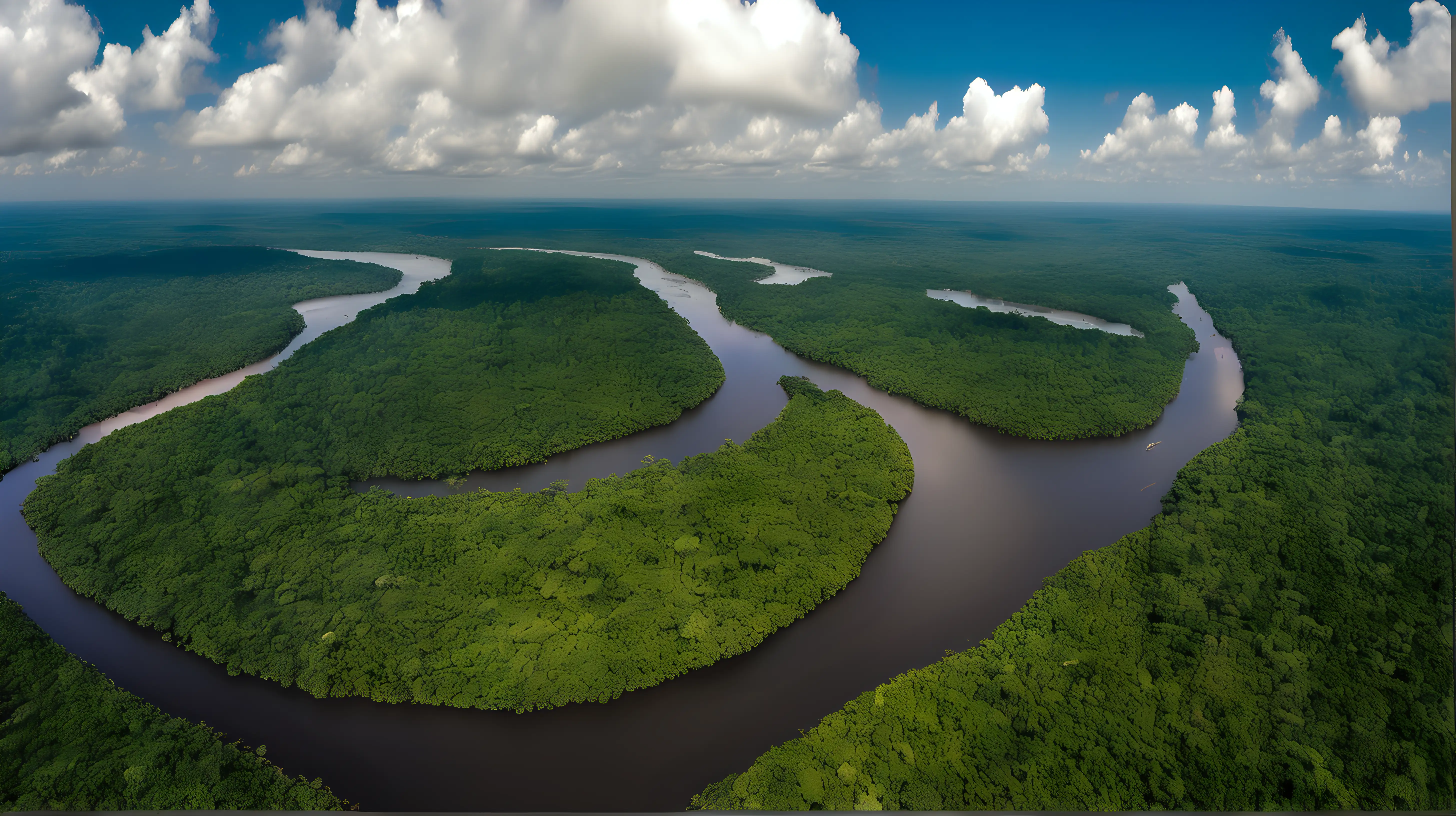 show The Amazon Rainforest (South America) at its best shape and show its beauty roylaty and greatness,a wide angle image showing The Amazon Rainforest (South America) at its peak beauty