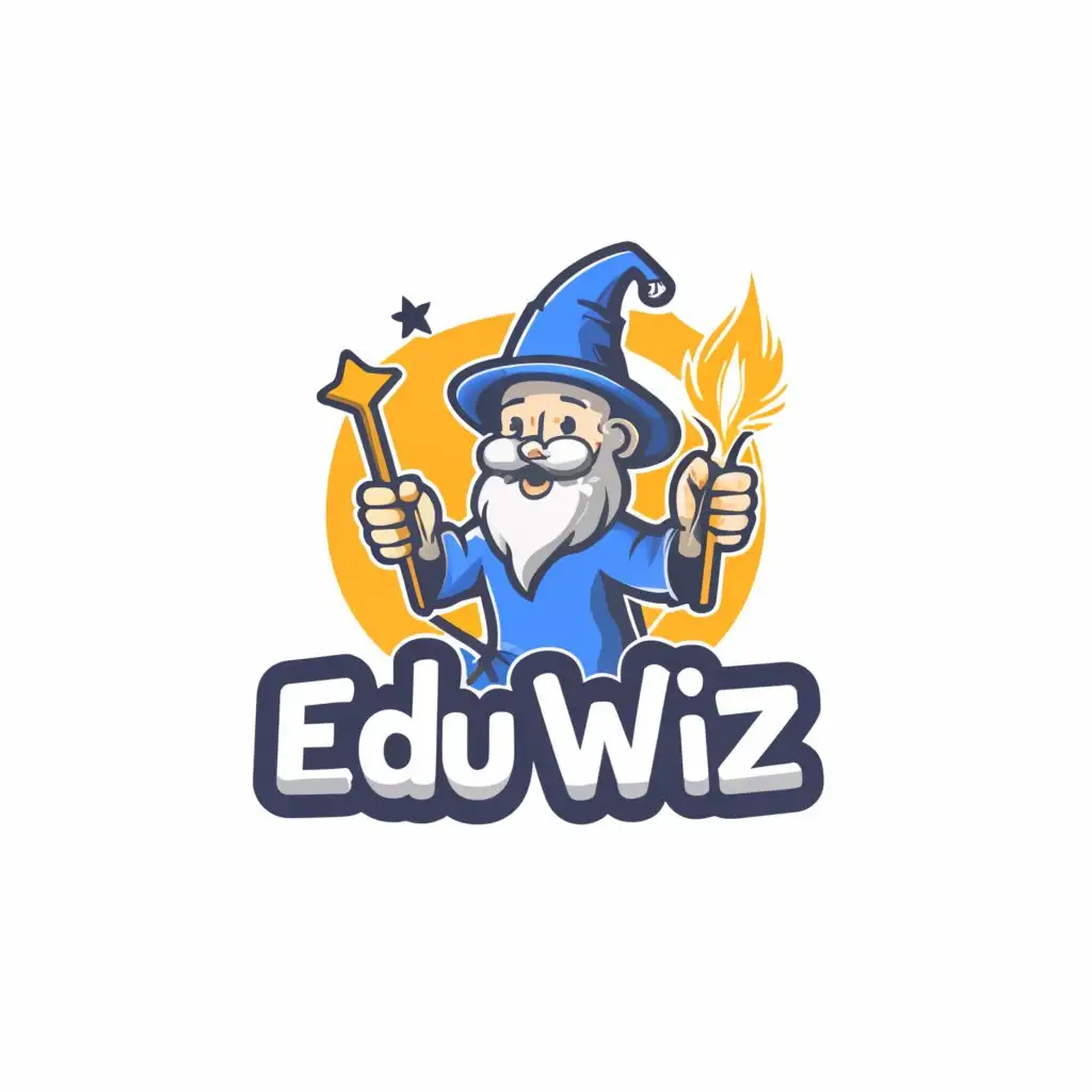 a logo design,with the text "Edu Wiz", main symbol:a cartoon education related wizard,Moderate,be used in Education industry,clear background