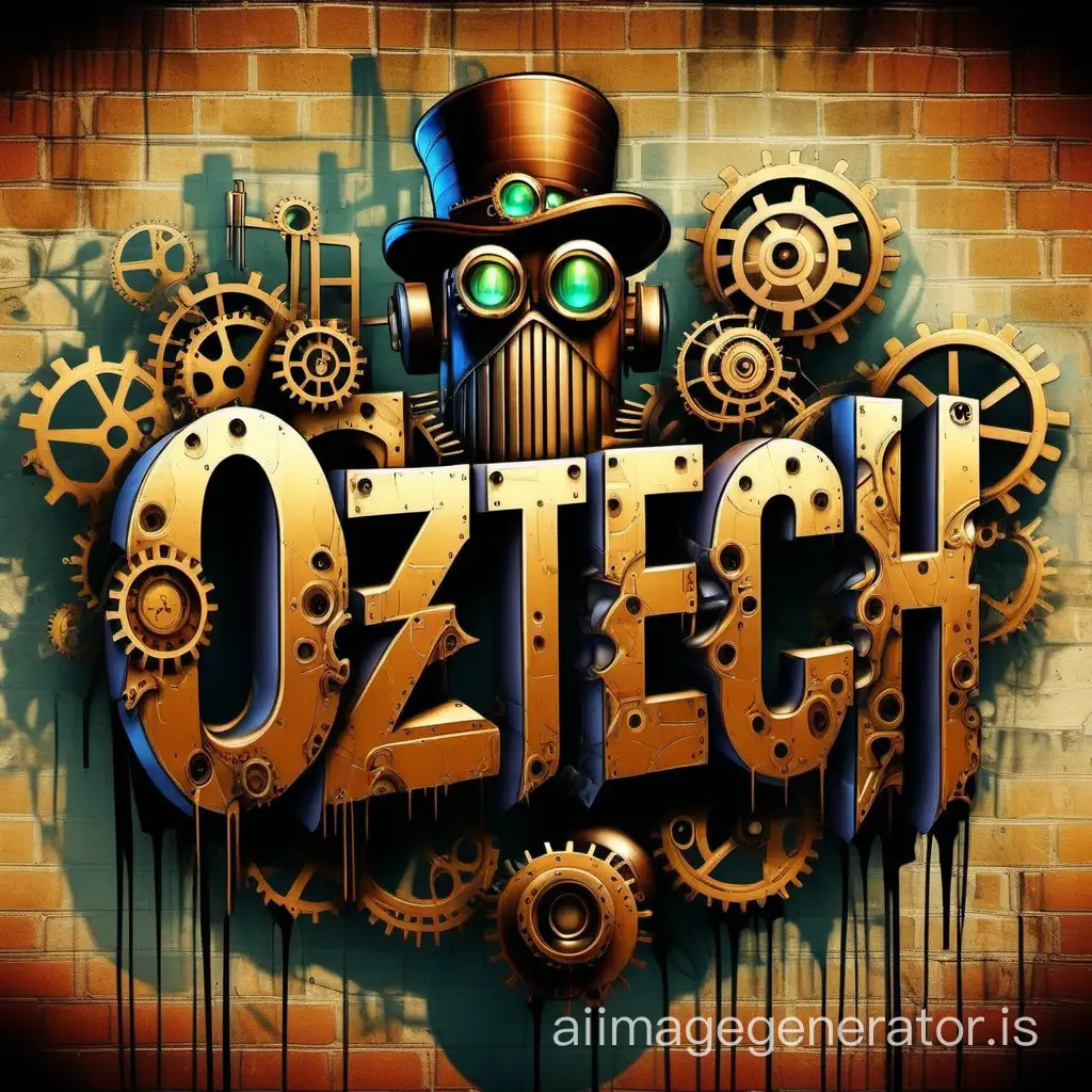 The Name Oztech in steampunk graffiti style letters