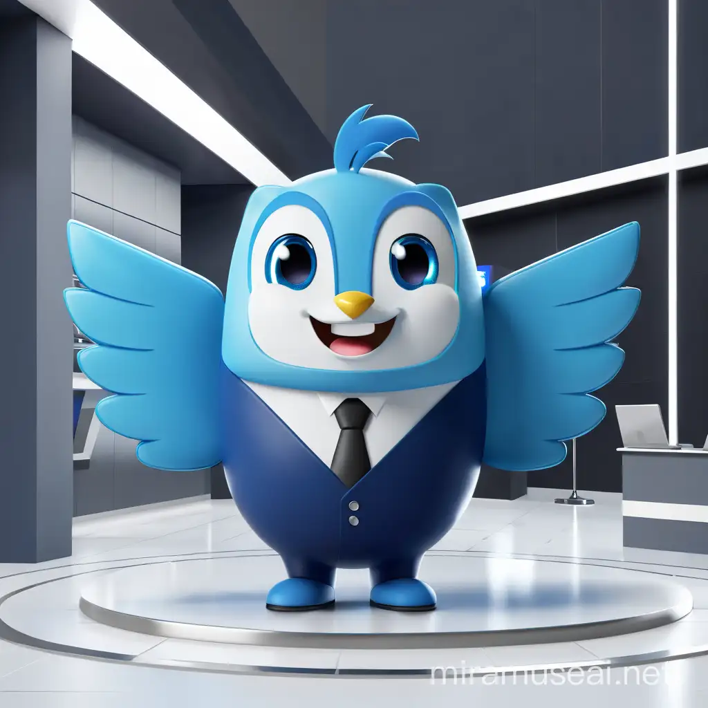 Design a blue, 3D character or mascot for the bank.