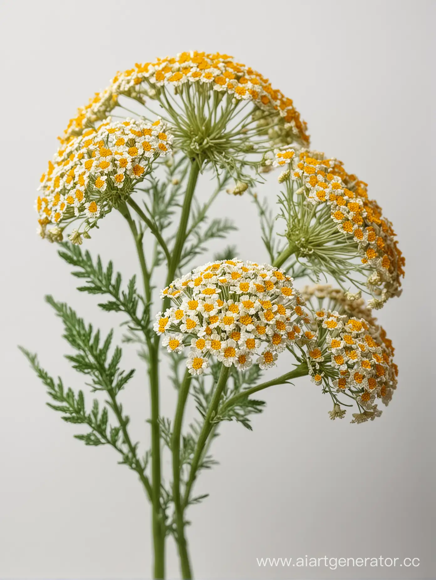 Achillea-Flowers-on-White-Background-Elegant-Botanical-Composition