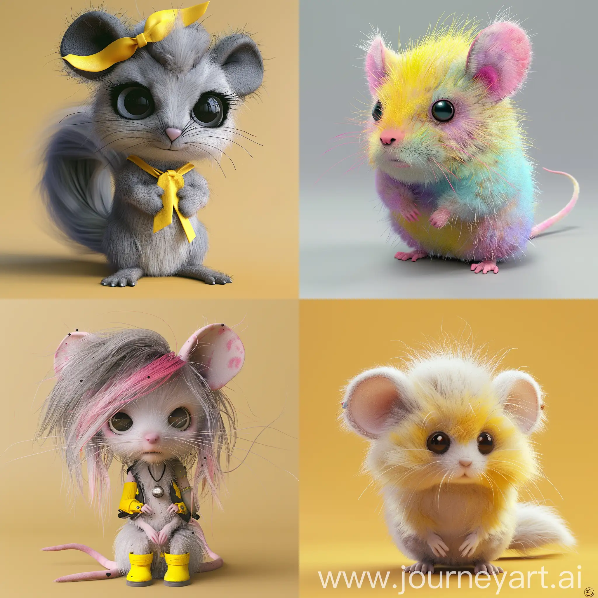 kawaii fur smole rat. Sour punk. tiffany and yellow . 3d