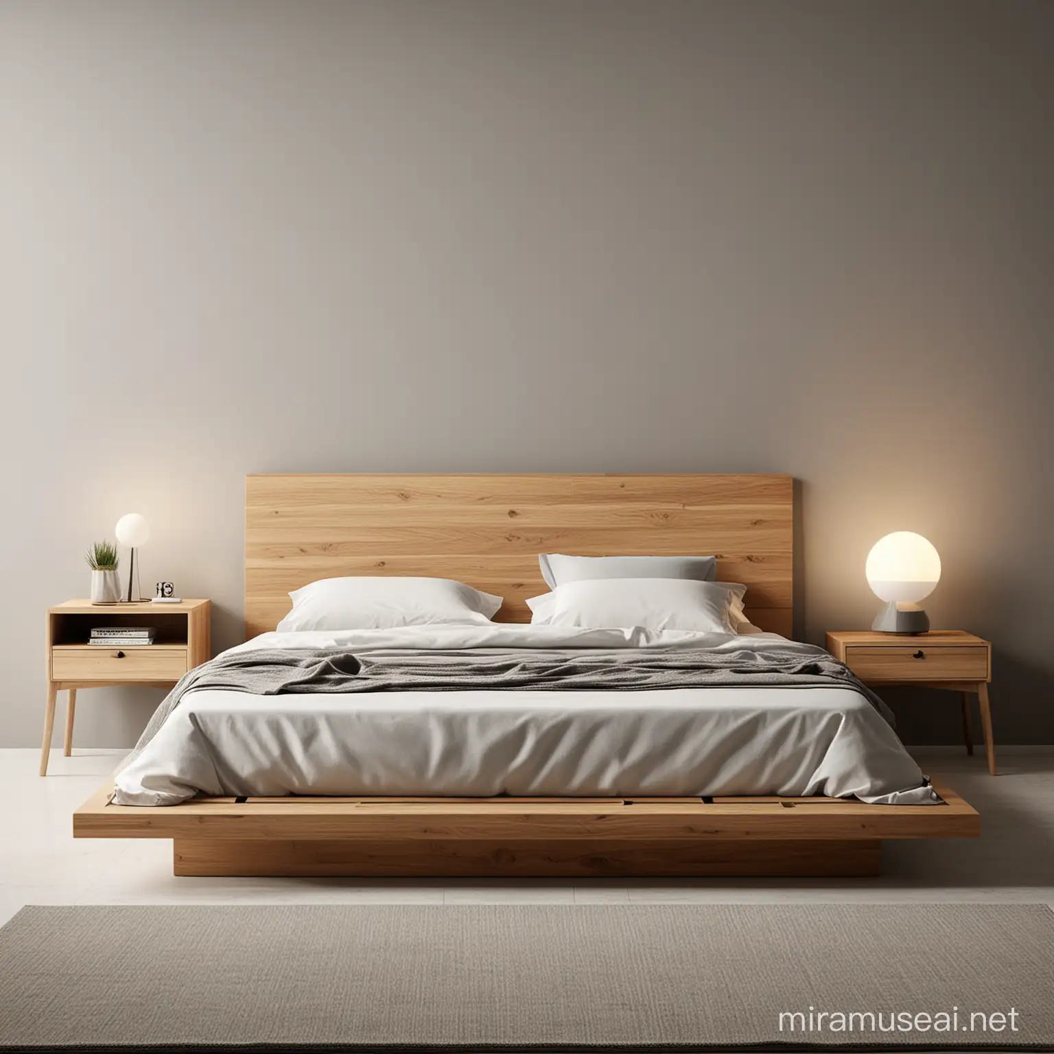 adv for home accessories with a bed in the centre, minimal style