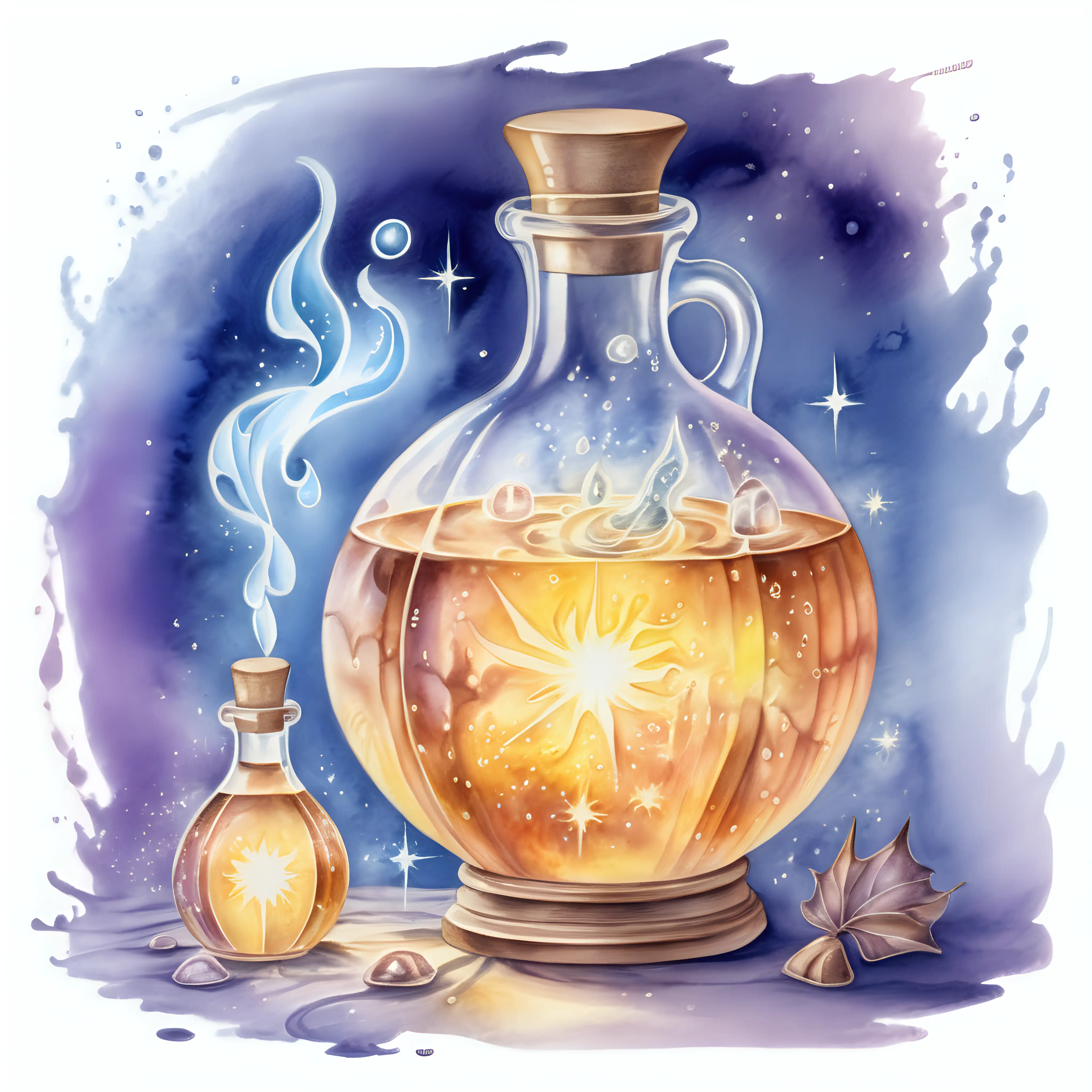 fantasy potion of light, light watercolor drawing, no background