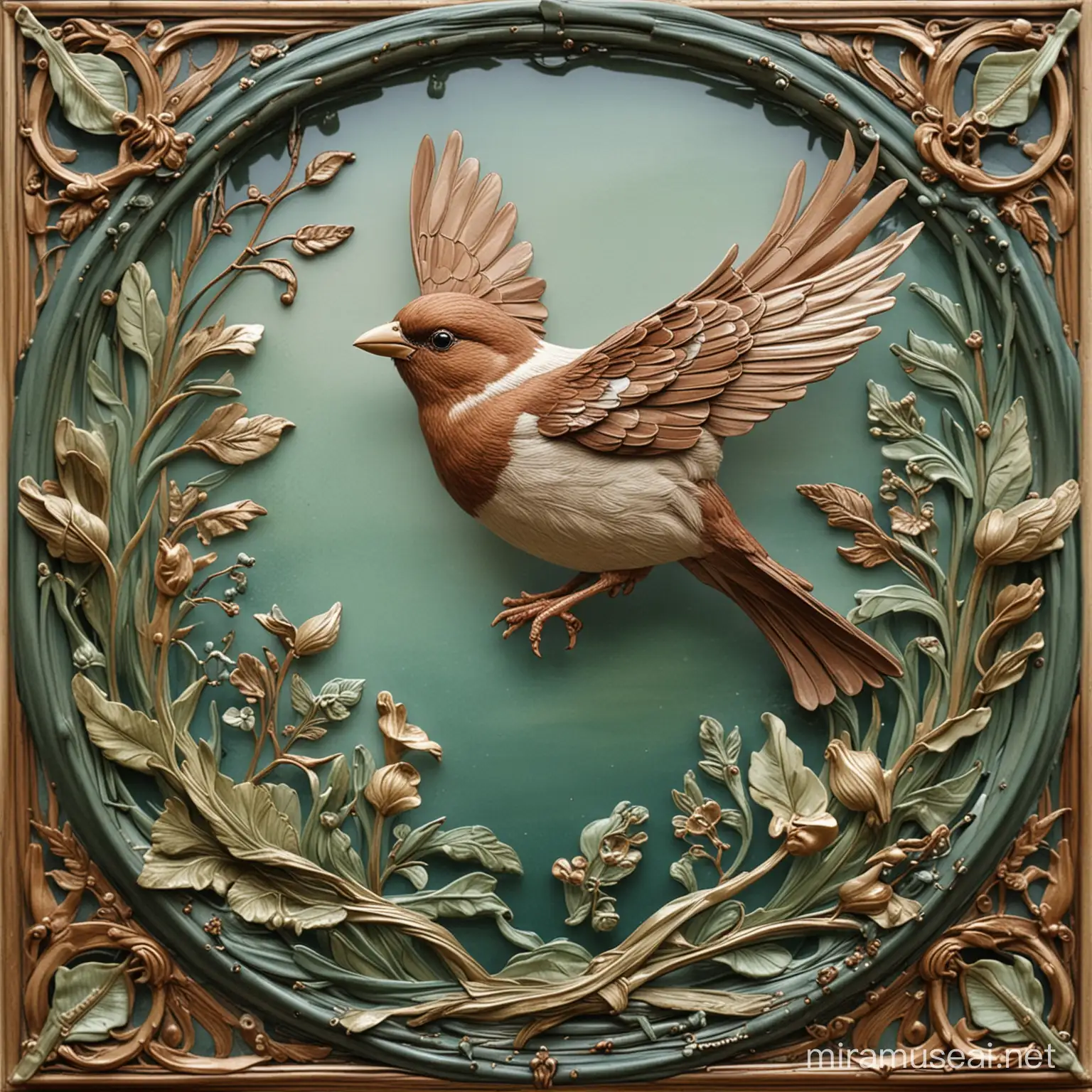 Art Nouveau Bird Sanctuary with Falling Sparrows