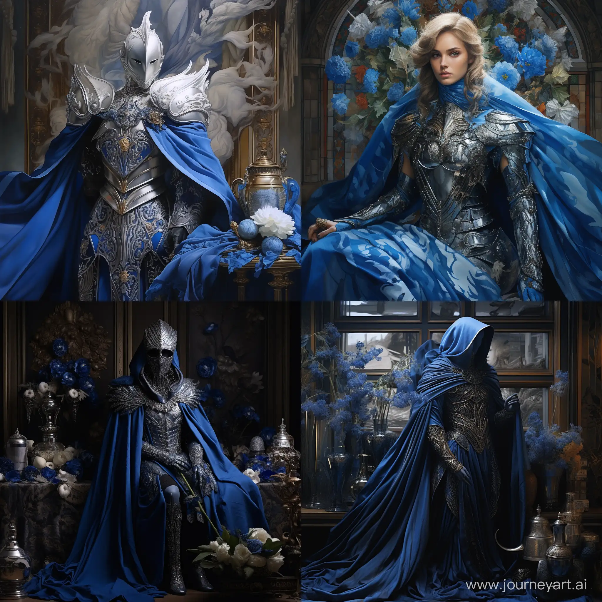 Knight, blue cape, blue ornaments