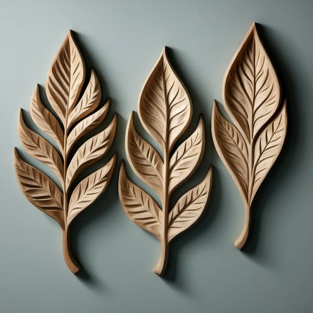 wooden carved leaves, set of 3, small in natural finish