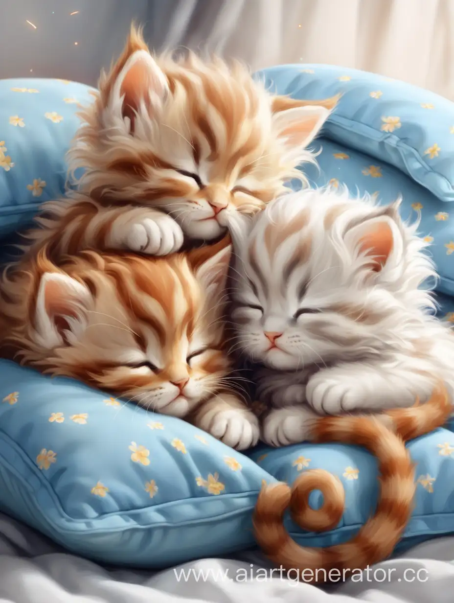 Adorable-Fluffy-Kittens-Sleeping-Peacefully-on-a-Pillow