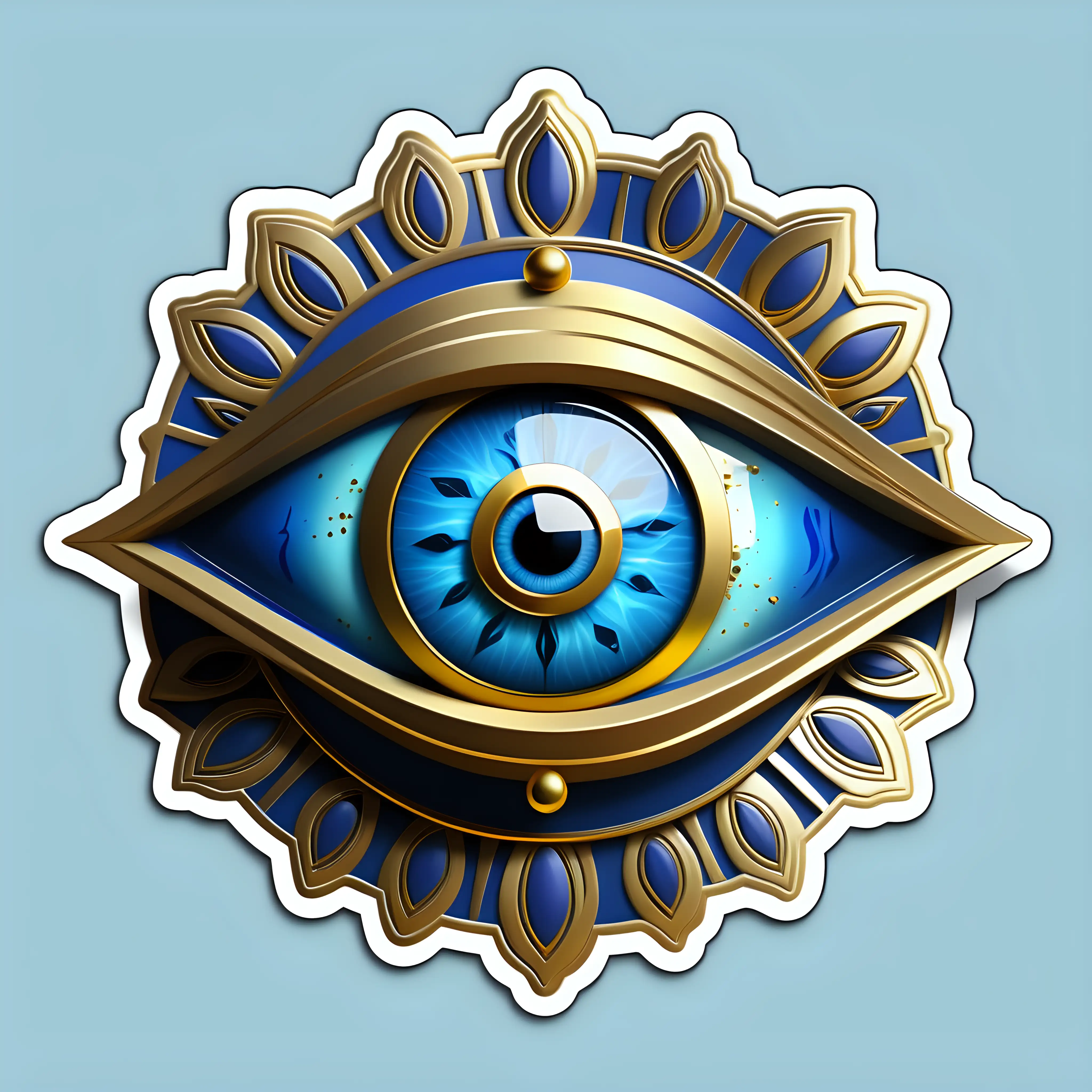 Mystical Blue and Gold God Eye Sticker for Cosmic Enthusiasts