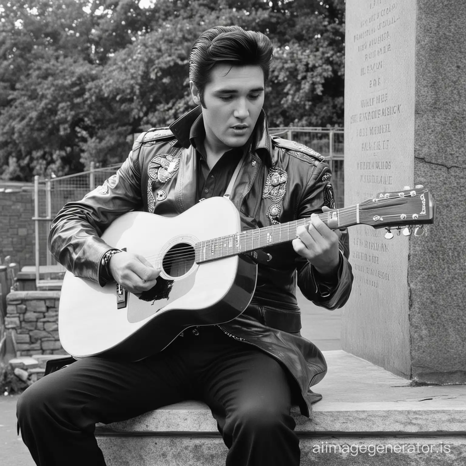 Elvis Presley playing the guitar at the Free French Memorial Greenock Scotland