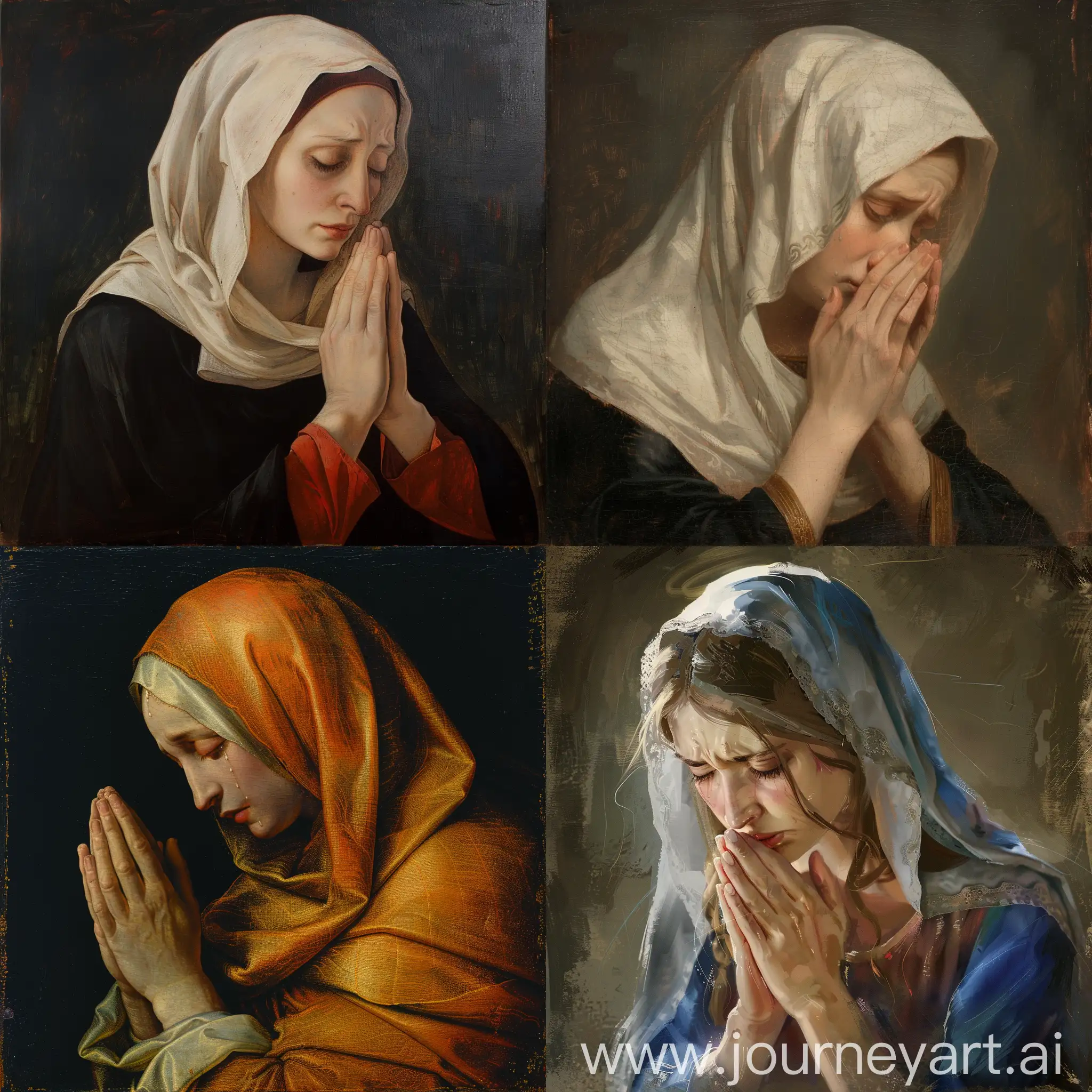 Sad-Virgin-Mary-Praying-in-Monochrome