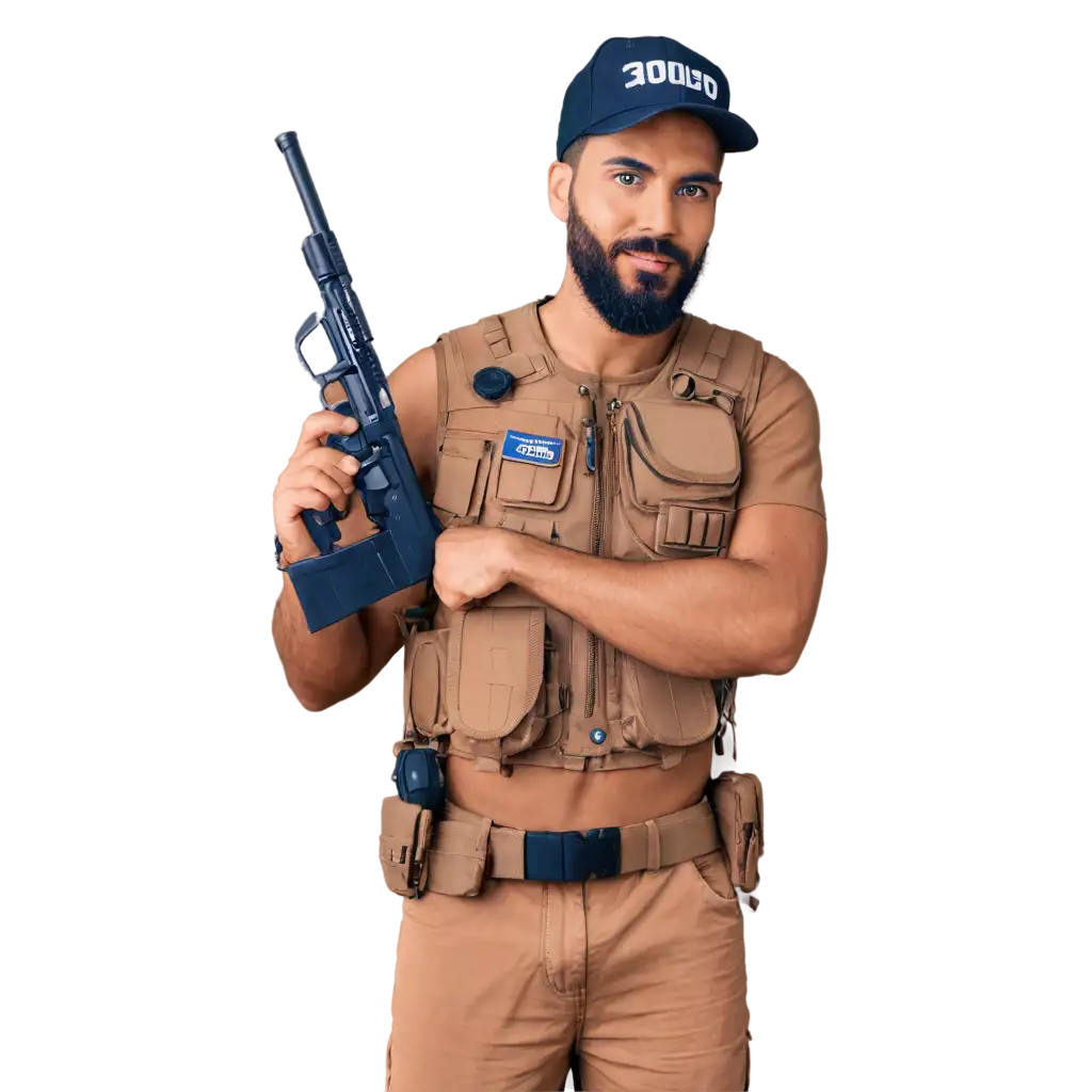 HighQuality-PNG-Image-of-a-BrownSkinned-and-Bearded-Airsoft-Player-with-Raised-Arm