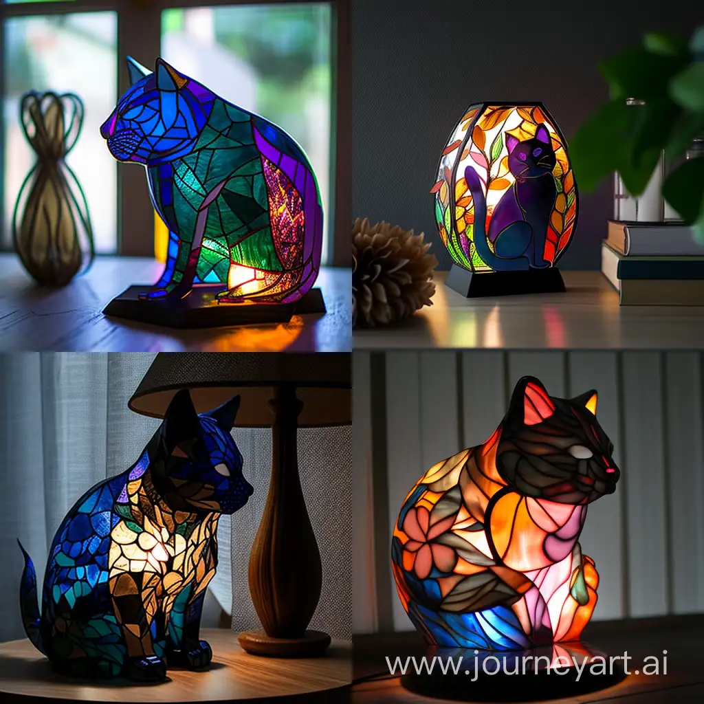 настольная лампа, кот светильник, светильник настольный, настольный светильник в виде кота, кот основа,  цветные стекла, витраж