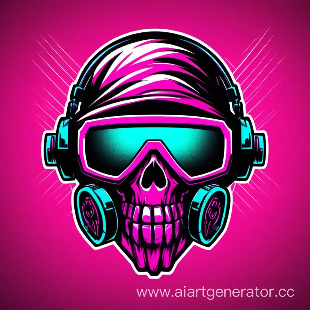 Cyber-Kartel-Minimalist-CounterStrike-Team-Logo-with-Skull-Cyberpunk-Glasses-and-Respirator-in-Pink-and-Turquoise-Tones