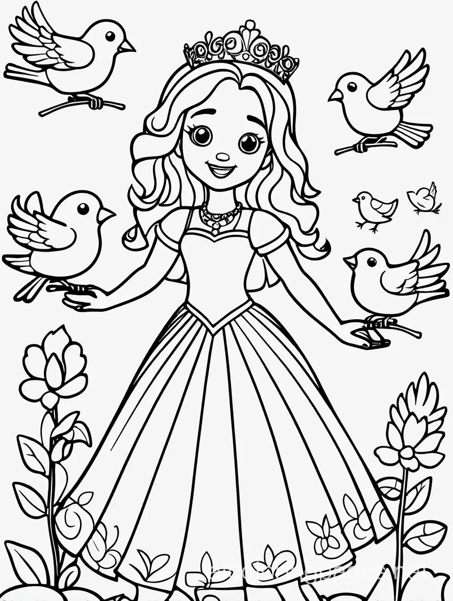 Princess-Playing-with-Birds-Coloring-Page-Outline
