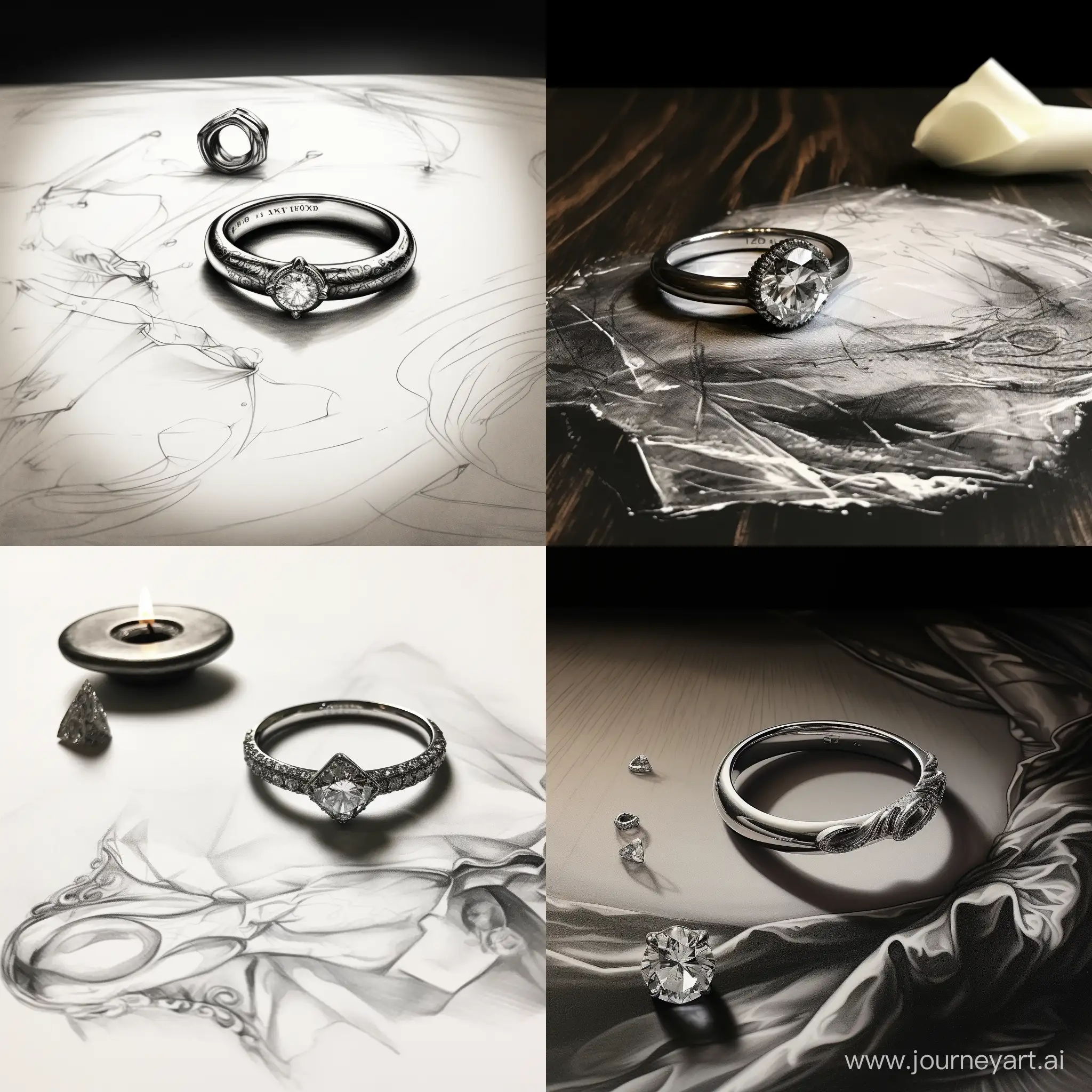 Romantic-Ambiance-Melted-Candle-Diamond-Ring-and-Ink-Masterpiece-on-Table