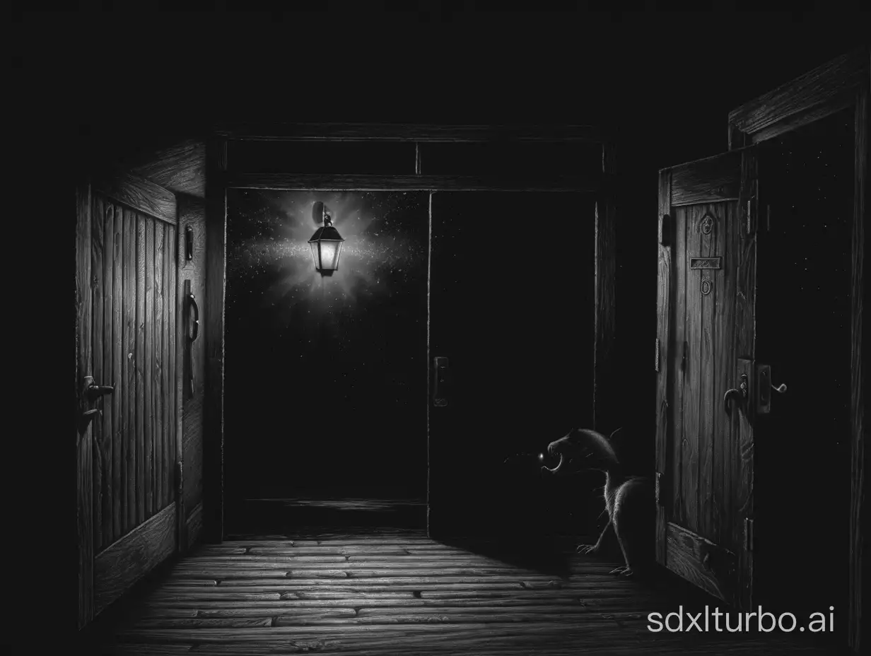Mysterious-Nighttime-Visitor-at-a-Rustic-Cottage-Door