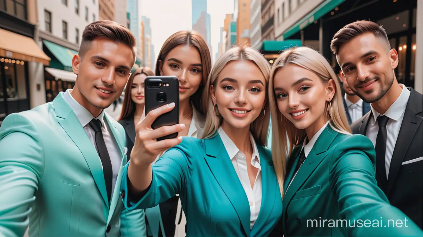 influencers in business suits taking selfies