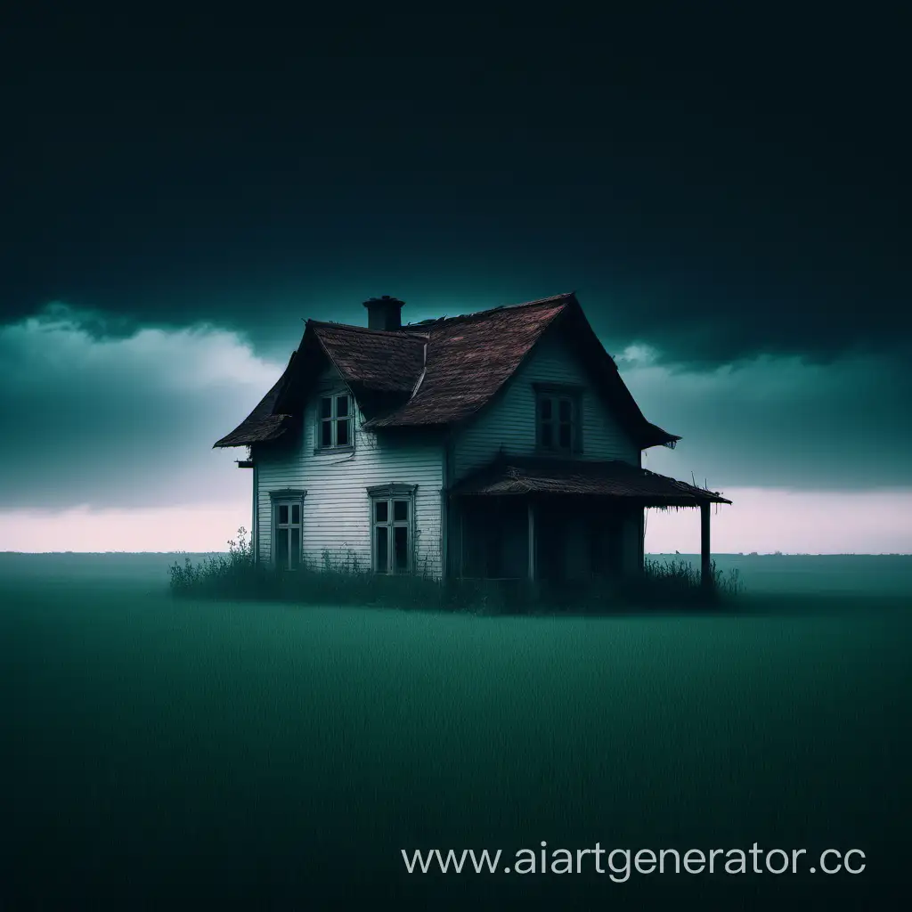 Одинокий дом в поле в стиле Dreamcore