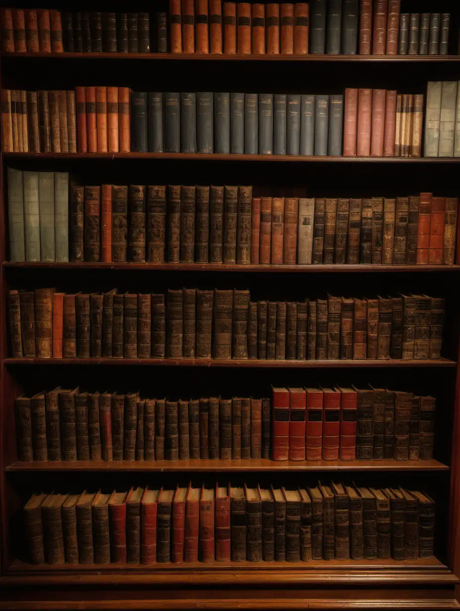 a photo of a heavy bookshelf full of antique, mismatched books