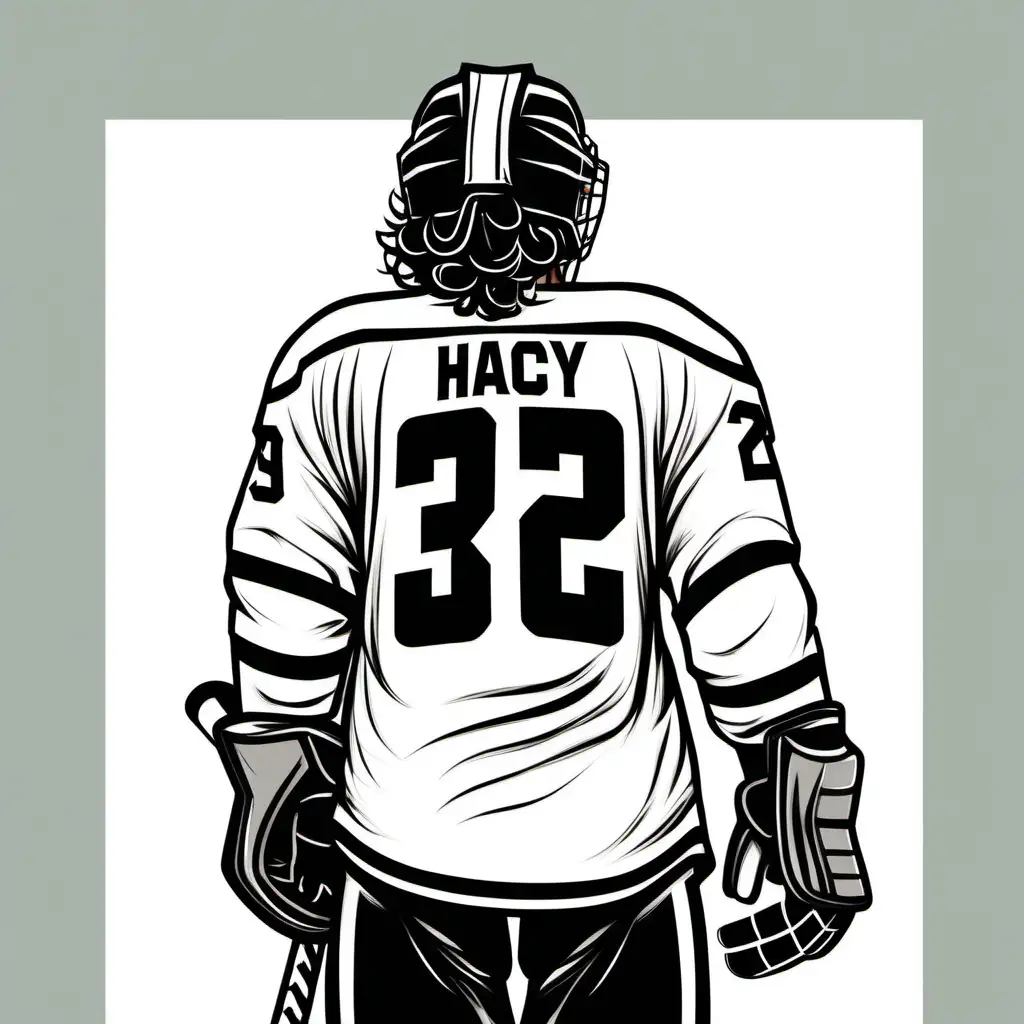 Dynamic Hockey Player with Wavy Black Hair and Helmet
