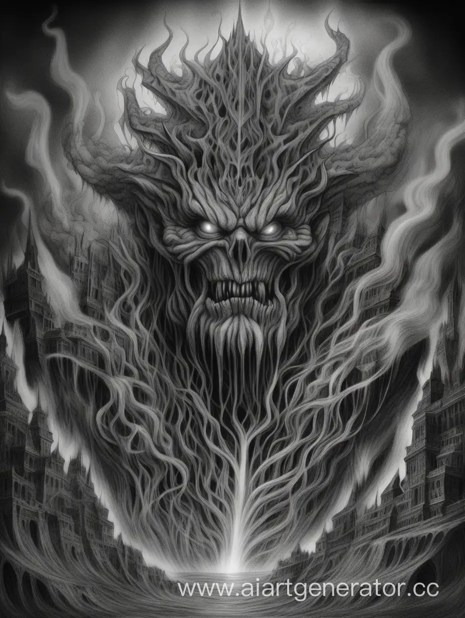 Highly detailed evil air elemental, dark fantasy style, pencil drawing,