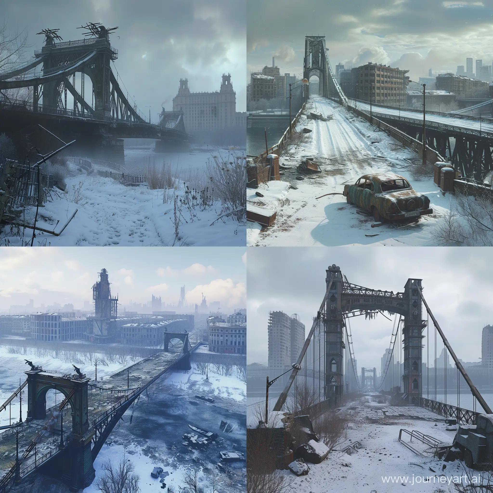 Казань, мост Миллениум, зима, постапокалипсис