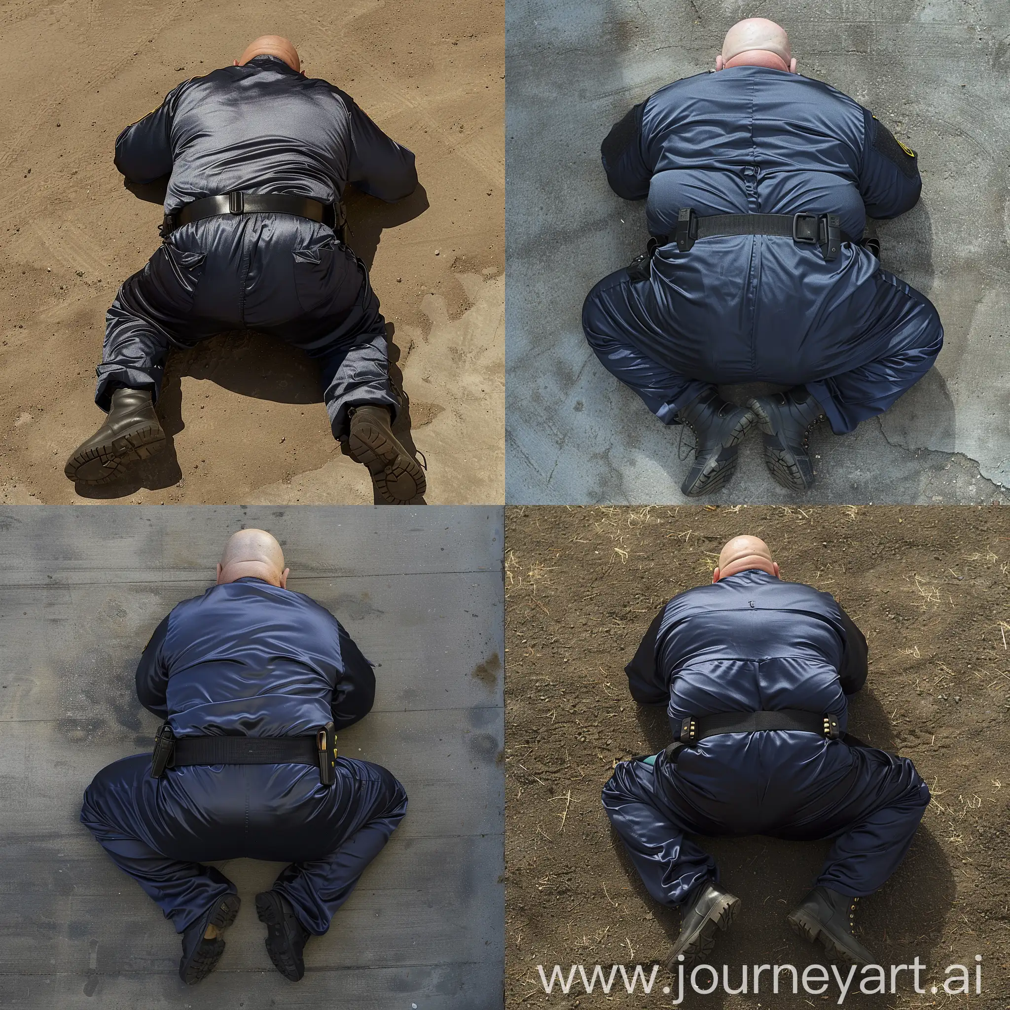 Elderly-Security-Guard-Resting-Outside-in-Navy-Coverall