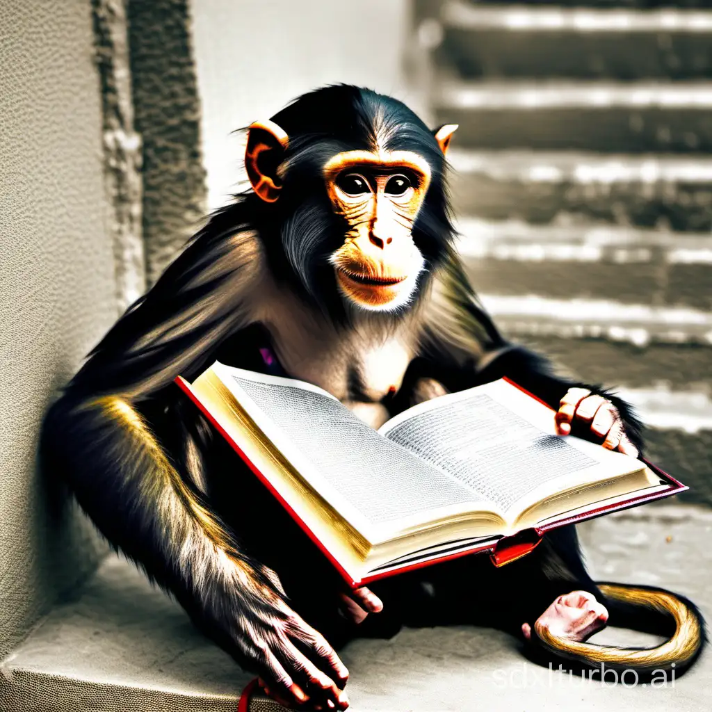 Charming-Monkey-Enjoying-Storybook-in-Lush-Jungle