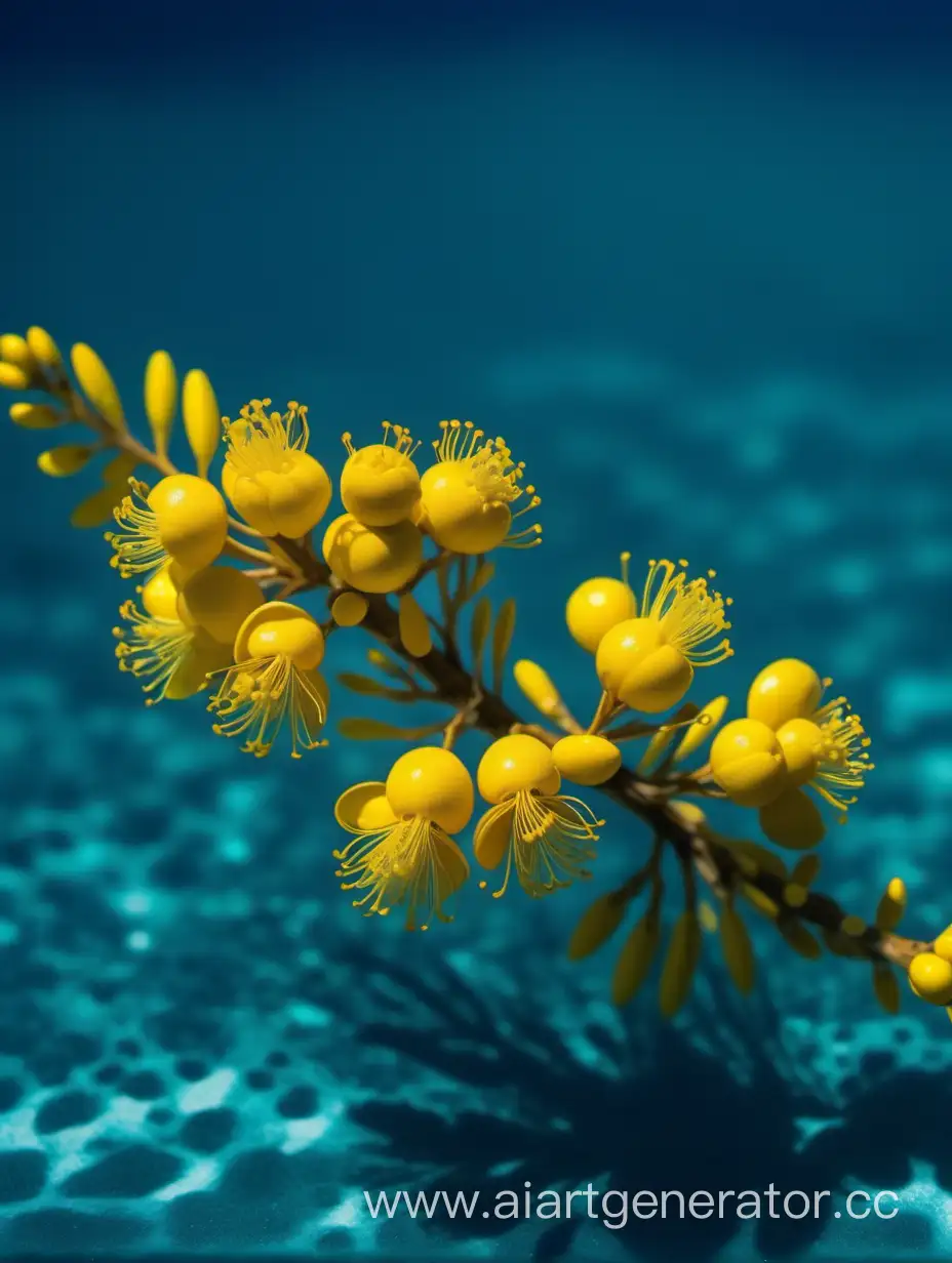 Vibrant-Acacia-Yellow-Flower-CloseUp-8K-Floating-in-Serene-Blue-Water