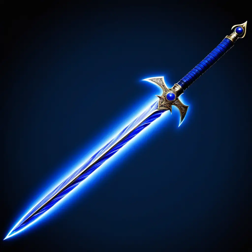 Three luminous, lapis blades spiraling around each other make up a single saber sword