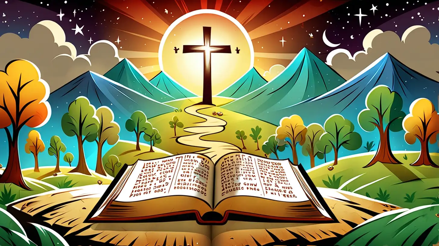 Cartoon Bible Story Illustration for Kids Vibrant and Playful Imagery