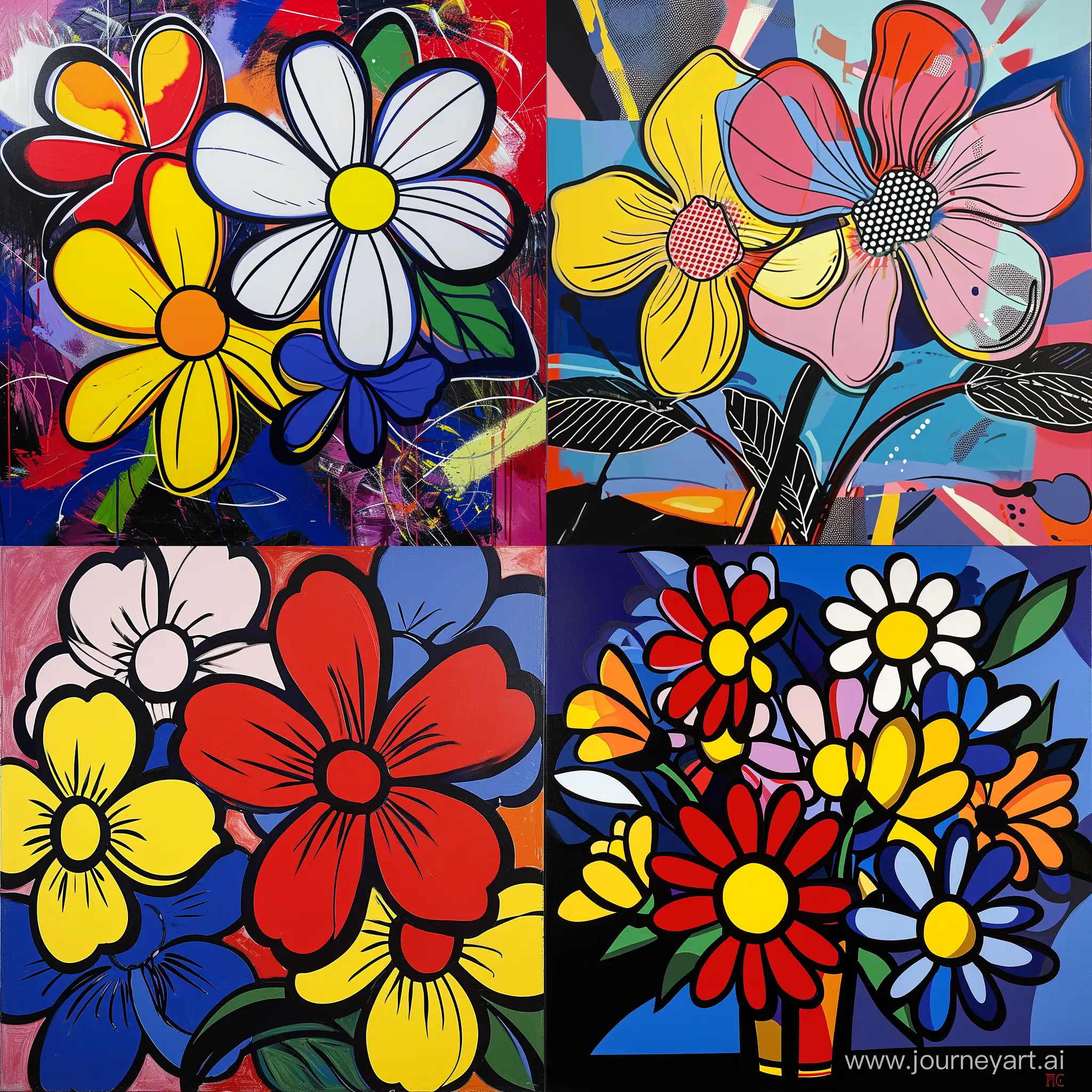 abstract flowers, picasso, lichtenstein, mcbess