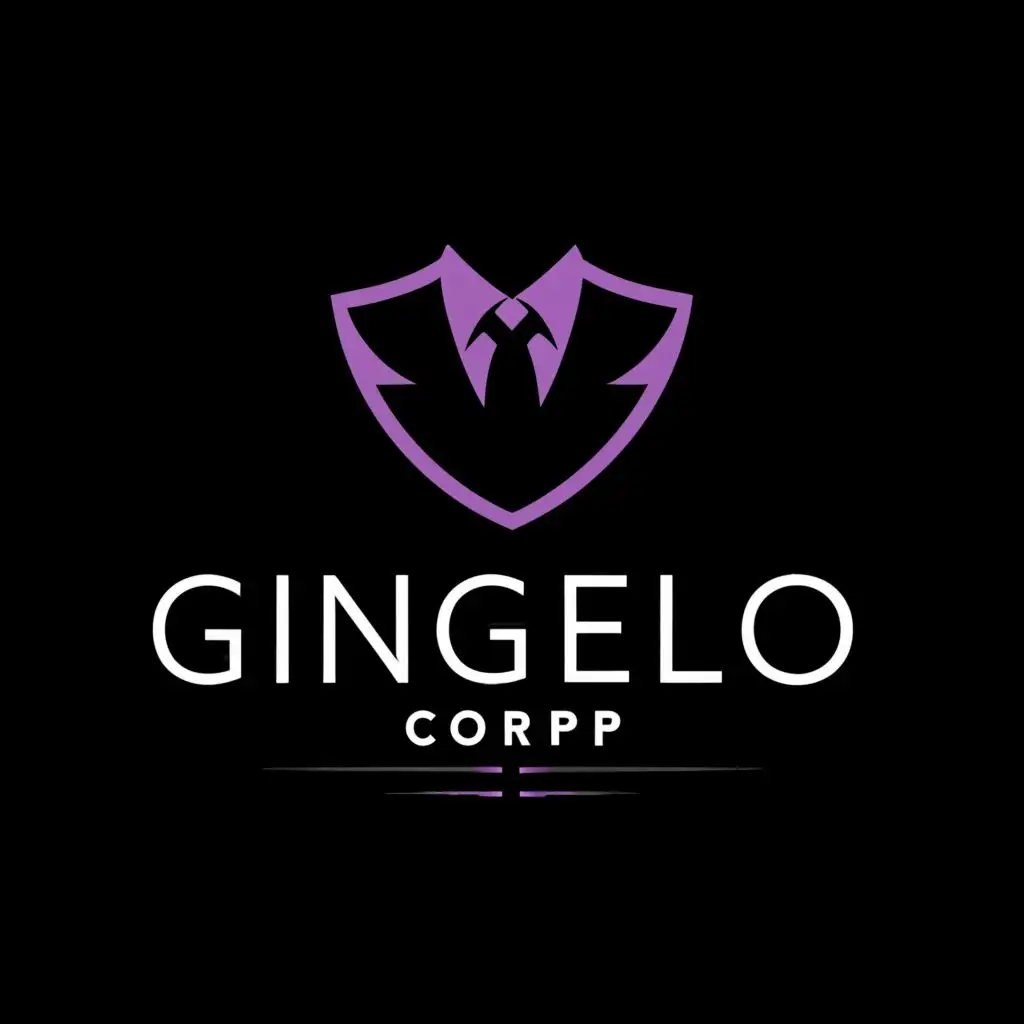 logo, Black suit, purple tie, with the text "Gingelo Corp", typography, be used in Entertainment industry