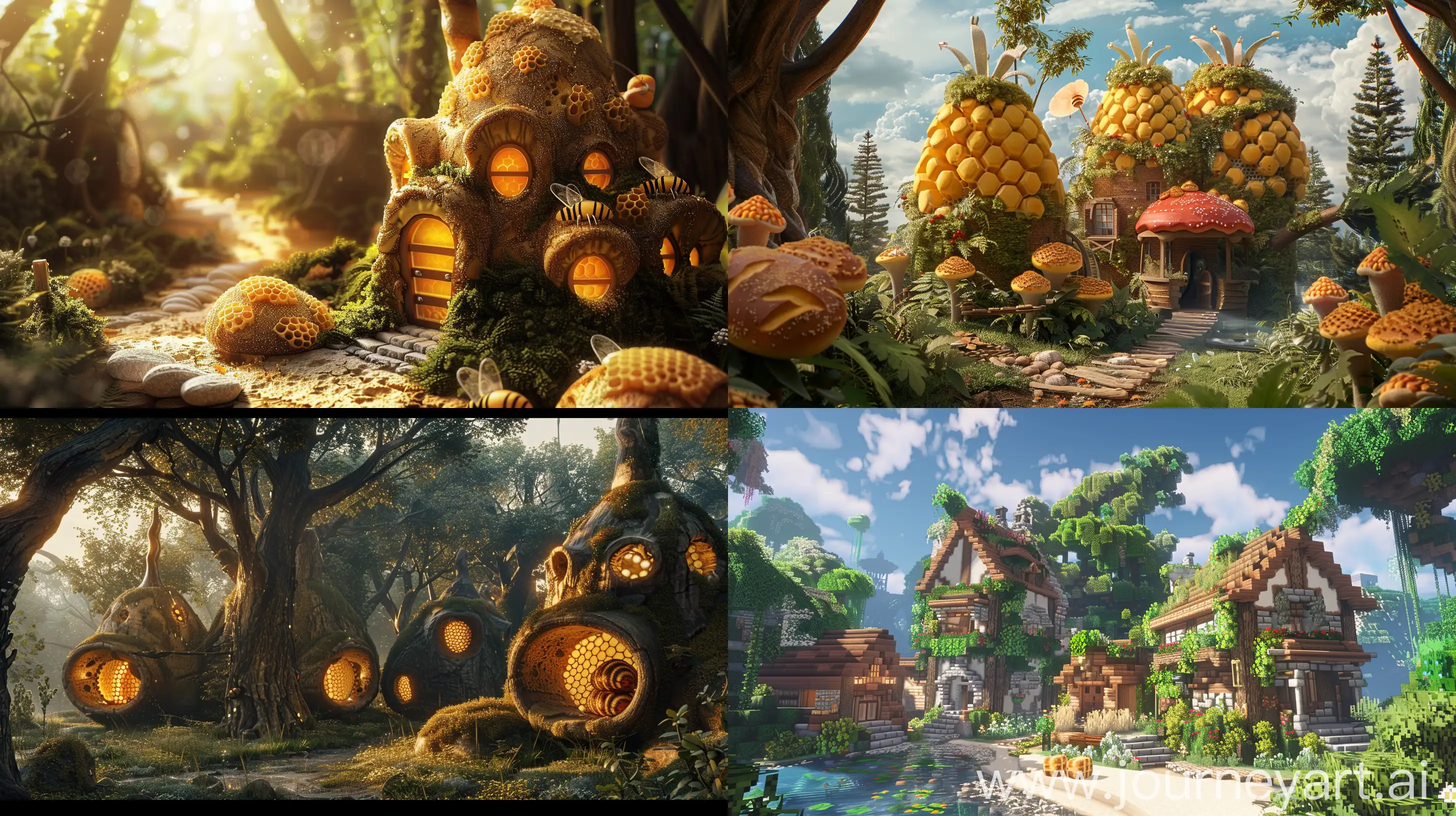 combination of paradise and bread house and hive, beautiful, fantasy style, realistic --ar 16:9