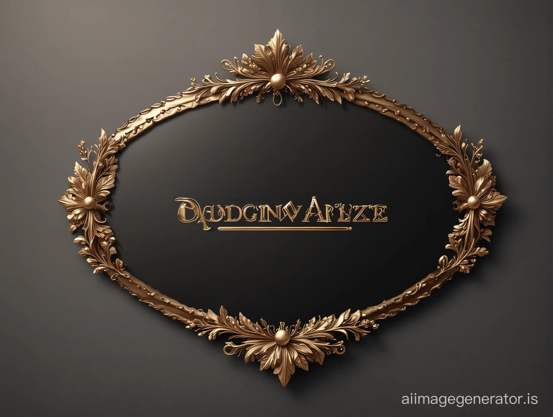 Plaque for text with a curved wreath, curved, bronze, gold, black plaque, fantasy realistic, HD, vector graphics, illustration