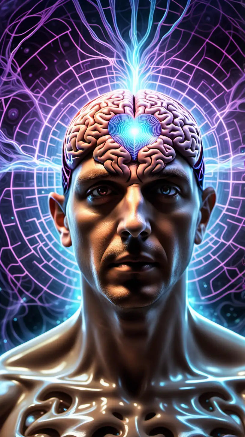 Elevated Consciousness CloseUp of a Man with Illuminated Brain