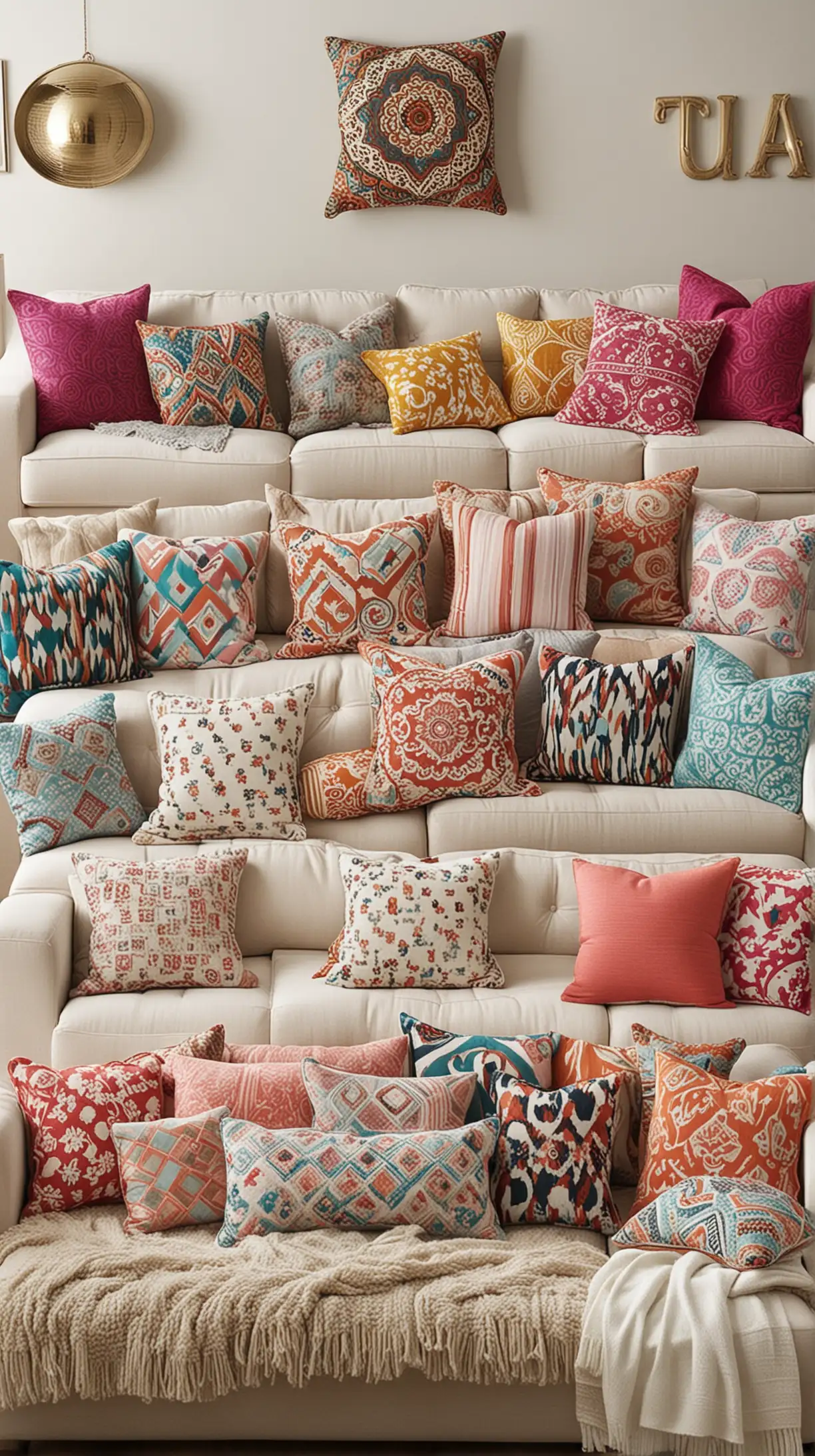 Colorful Throw Pillow Decor in Cozy Living Room Setting