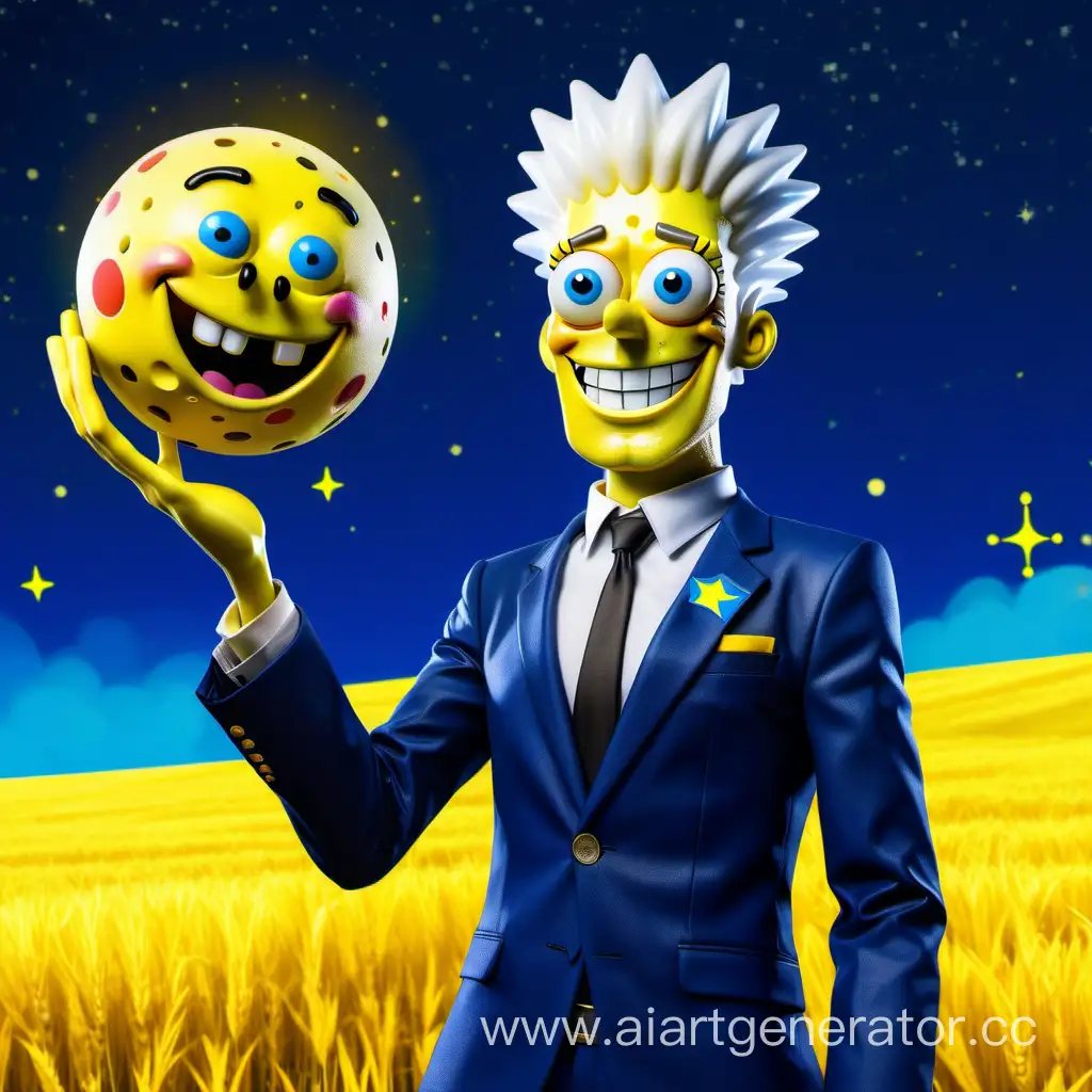 Surreal-Business-Attire-Humanized-SpongeBob-Holds-Ukrainian-Emblem-in-3D-Ambiance