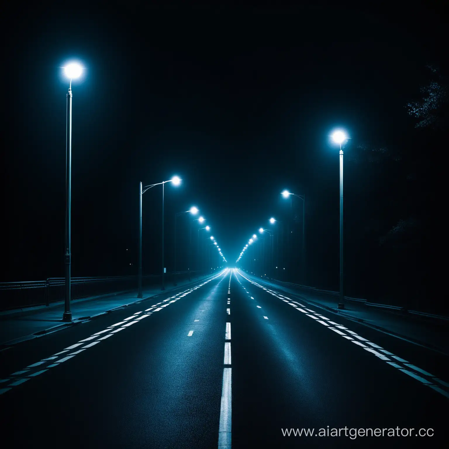 Nighttime-Cityscape-Dark-Road-Illuminated-by-City-Streetlights