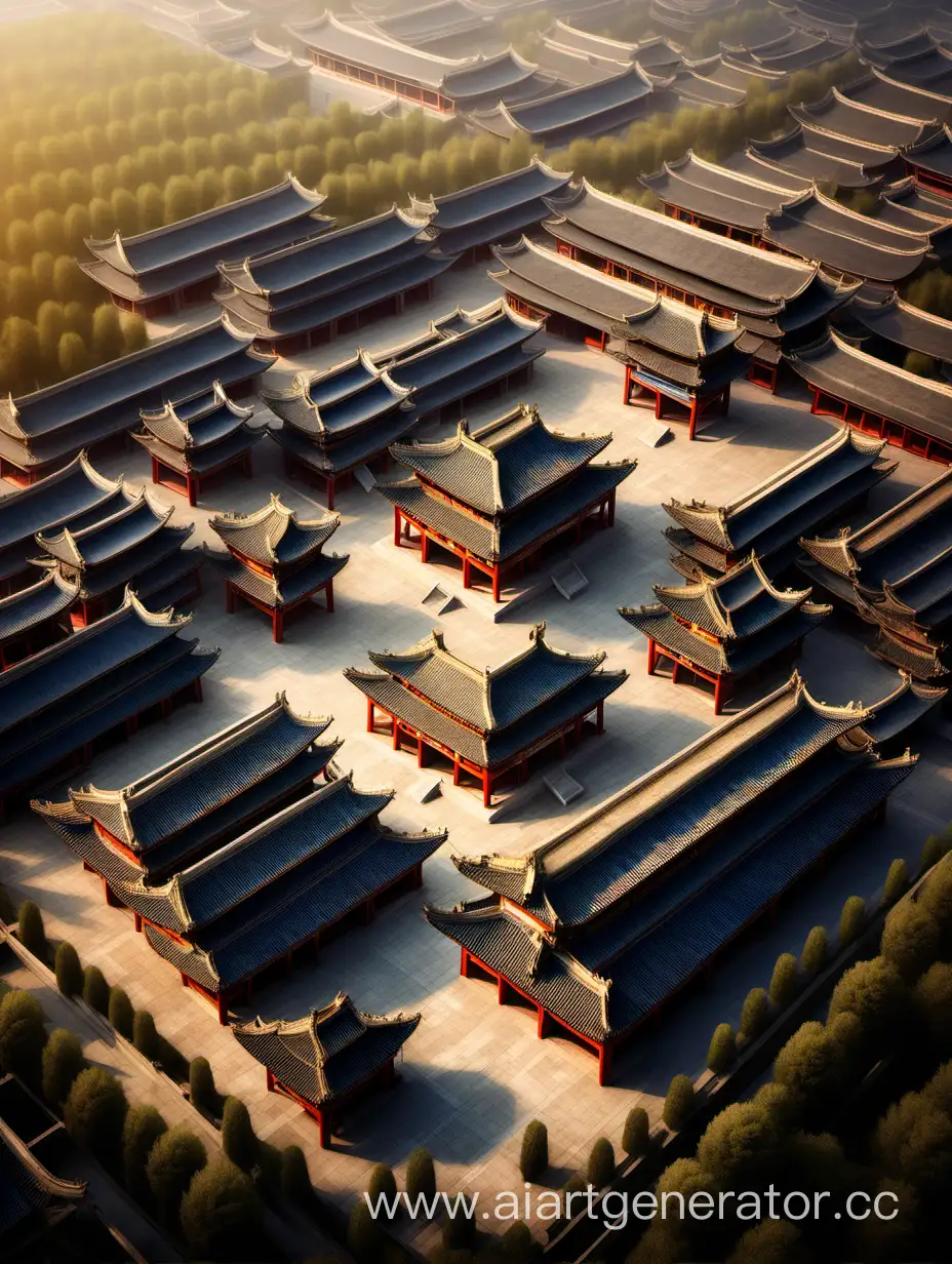 唐朝长安，鸟瞰图，中国古代建筑样式，有点灯火气

