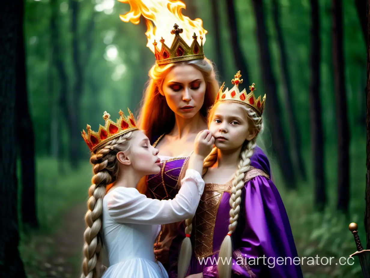 Regal-Generations-Russian-Queen-and-Descendants-Embrace-in-Fiery-Forest