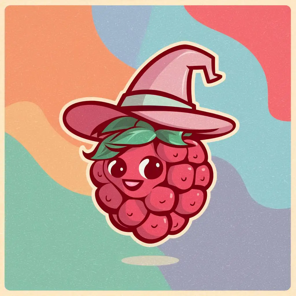 Whimsical-Raspberry-Fairy-Tale-Character-with-Witch-Hat-Pastel-Vector-Illustration