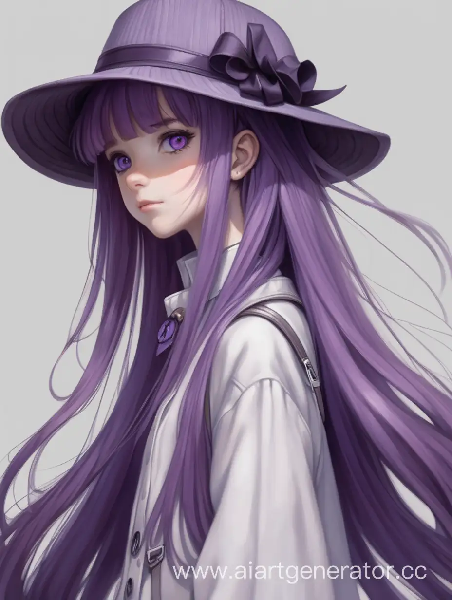 VioletHaired-Girl-in-Hat-with-Grey-Eyes-Standing-Tall