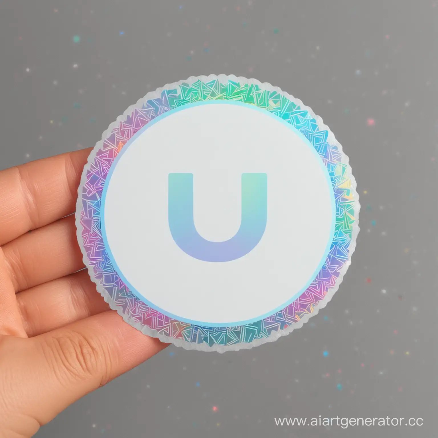 Holographic-Round-Sticker-with-White-Letter-U