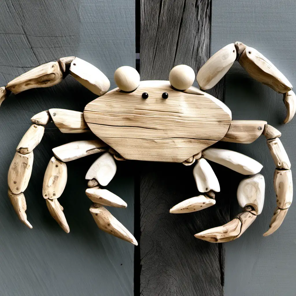 Crab Sculpture Crafted from Driftwood