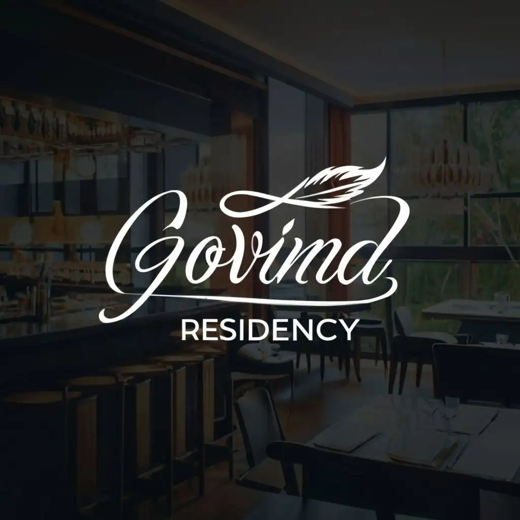 a logo design,with the text "GOVIND RESIDENCY", main symbol:with a single feather,complex,be used in Restaurant industry,clear background