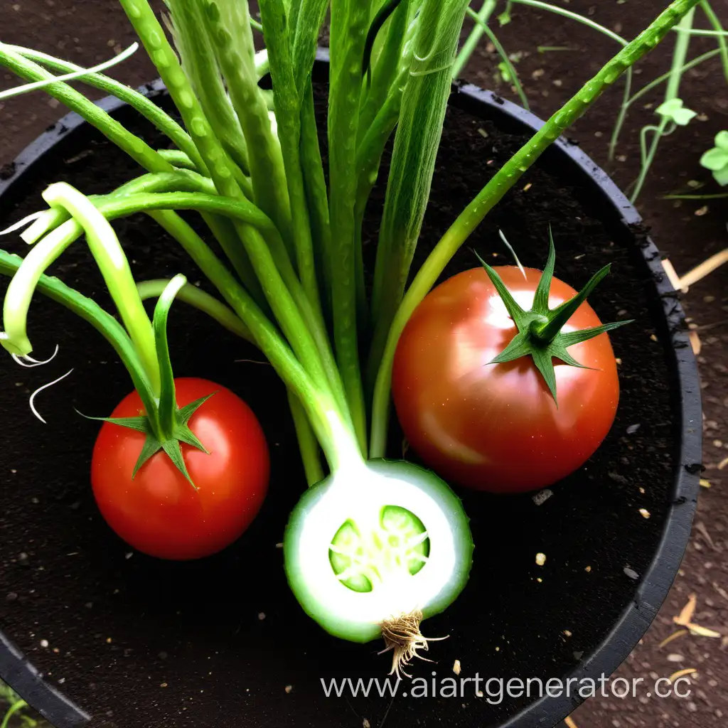 Vertical-Garden-with-Onion-Tomato-and-Cucumber-Plants