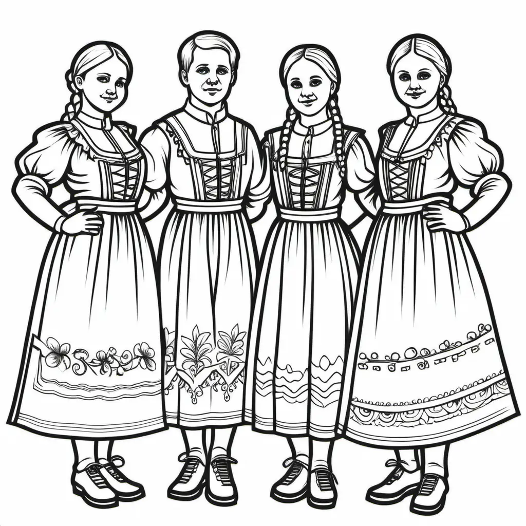 German folk dancers in traditional attire coloring page
for kids